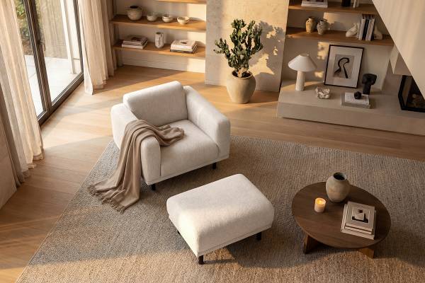 Polsterhocker DABBY Webstoff Palmira: Creme