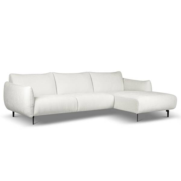 Ecksofa LESSLY mit Longchair Webstoff Stormy: Creme - Longchair davorstehend rechts