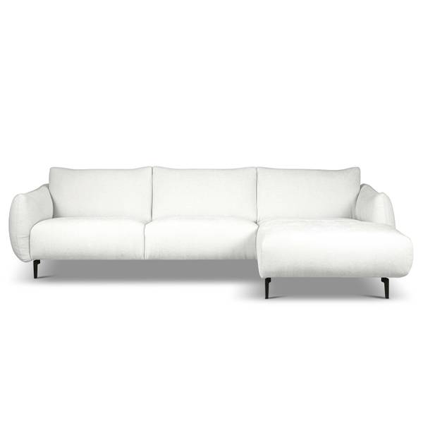 Ecksofa LESSLY mit Longchair Webstoff Stormy: Creme - Longchair davorstehend rechts