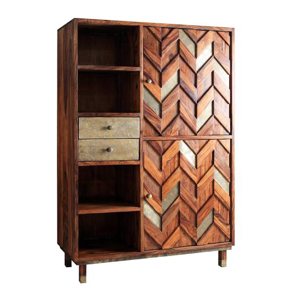 Credenza in legno massello Yao Marrone - Acacia - 118 x 165 x 40 cm