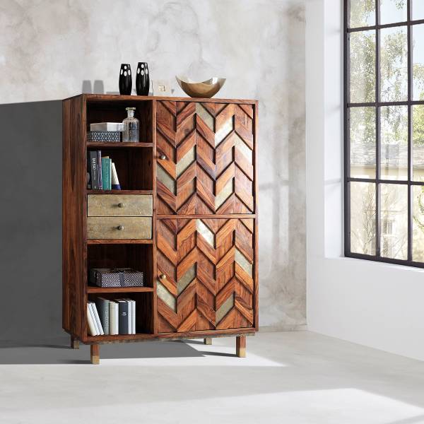 Credenza in legno massello Yao Marrone - Acacia - 118 x 165 x 40 cm