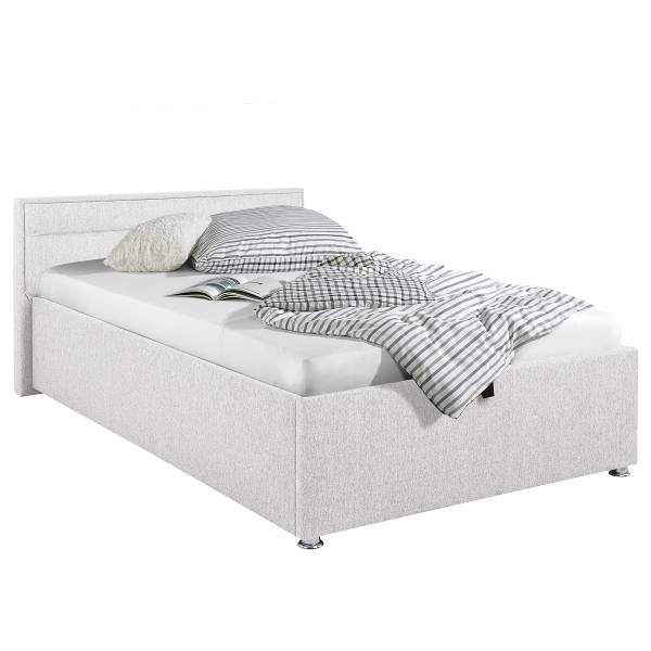 Letto imbottito Huddis Tessuto Genia: bianco - 120 x 200cm - Con rete a doghe & materasso - Materasso in spugna
