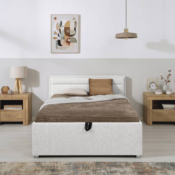 Letto imbottito Huddis Tessuto Genia: bianco - 120 x 200cm - Con rete a doghe & materasso - Materasso in spugna