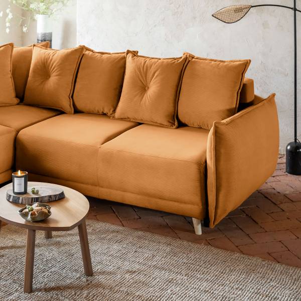 Canapé convertible Panica avec accoudoir Velours côtelé Onika: Cuivre