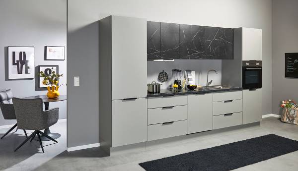 Küchenzeile Maloyas 340 cm Grau / Marmor Dunkel Dekor - Ohne Elektrogeräte
