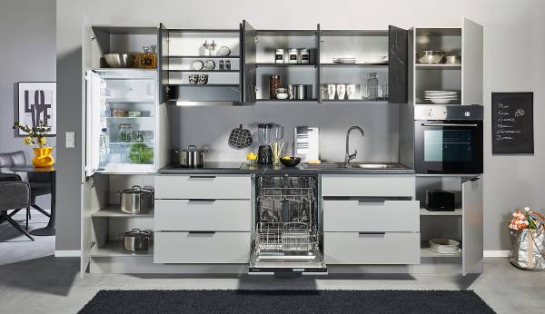 Küchenzeile Maloyas 340 cm Grau / Marmor Dunkel Dekor - Ohne Elektrogeräte
