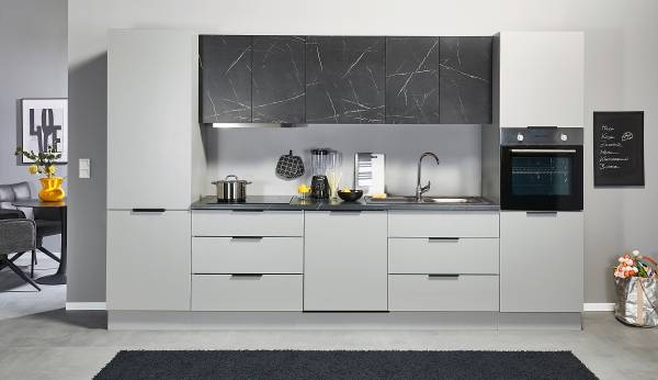 Küchenzeile Maloyas 340 cm Grau / Marmor Dunkel Dekor - Ohne Elektrogeräte