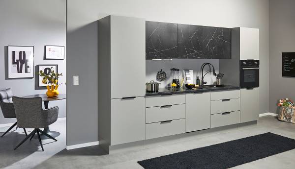 Küchenzeile Maloyas 340 cm Grau / Marmor Dunkel Dekor - Elektrogeräte Premium
