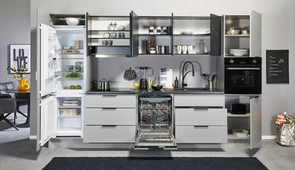 Küchenzeile Maloyas 340 cm Grau / Marmor Dunkel Dekor - Elektrogeräte Premium