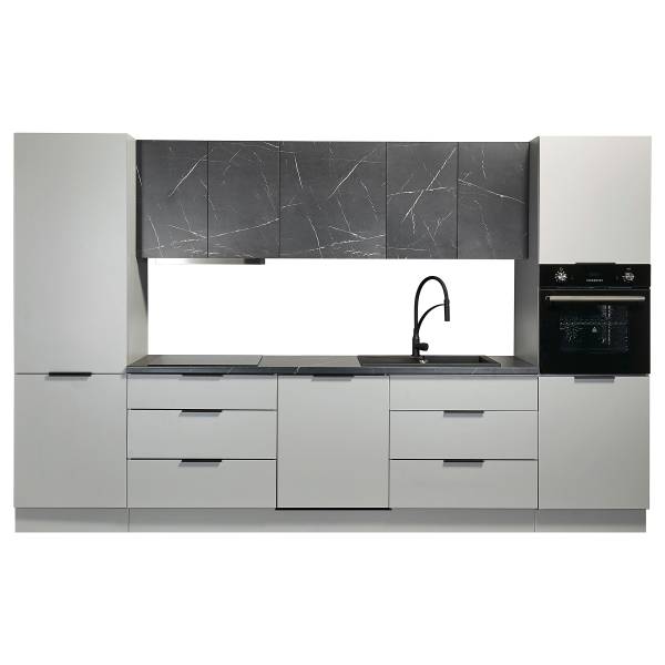 Küchenzeile Maloyas 340 cm Grau / Marmor Dunkel Dekor - Elektrogeräte Premium