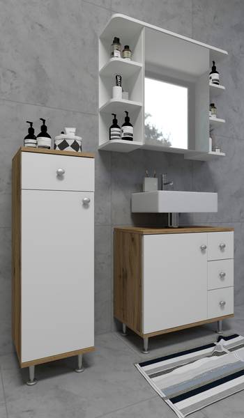 Meuble bas Nilosi Imitation chêne / Blanc