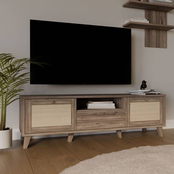 Tv-meubel Budhua donkere eikenlook/beige