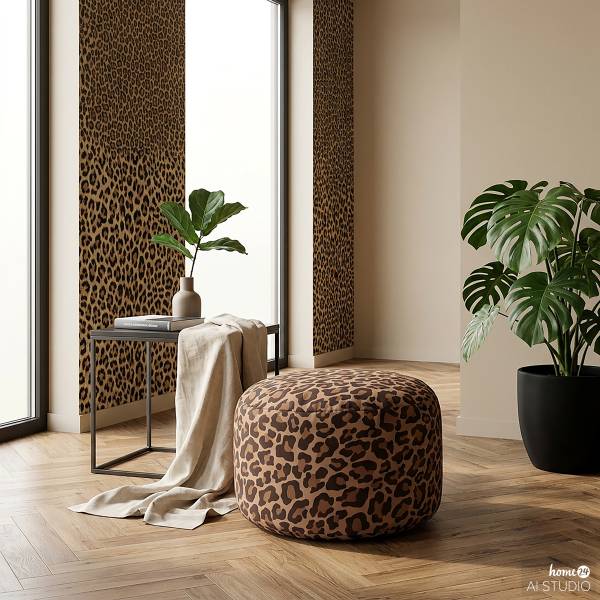 Pouf rond ReLaX!BaG LEO Microfibre motif léopard