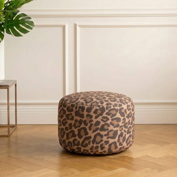 Pouf rond ReLaX!BaG LEO Microfibre motif léopard