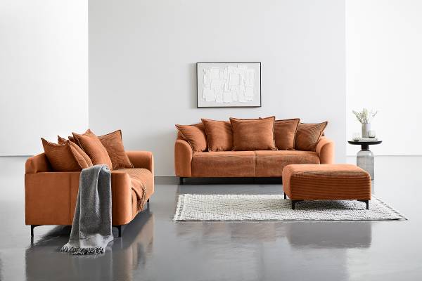3-Sitzer Sofa Cortada Pink - Cord - Stahl - 228 x 84 x 99 cm