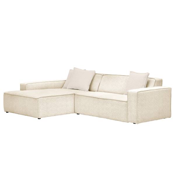 Ecksofa Ipari mit Longchair Chenille Raica: Wollweiß - Longchair davorstehend links