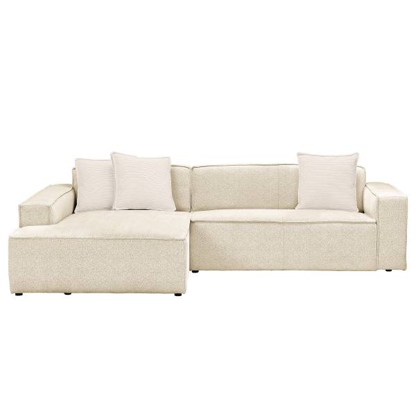 Ecksofa Ipari mit Longchair Chenille Raica: Wollweiß - Longchair davorstehend links