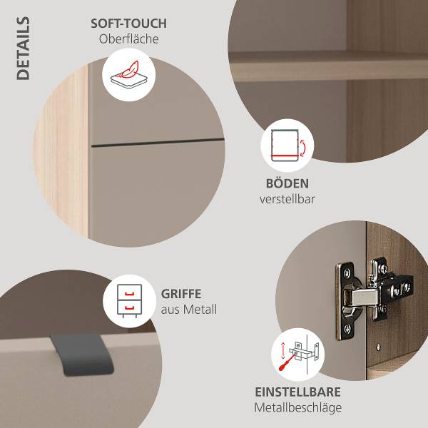 Garderobenset Smidstrup 4-teilig Inkl. Beleuchtung - Basalt / Eiche Riva Dekor