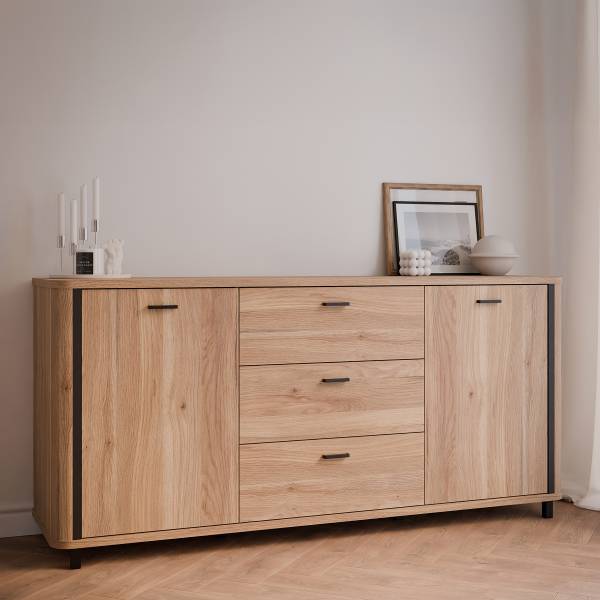 Sideboard Ketaf Eiche Mauvella Dekor / Schwarz