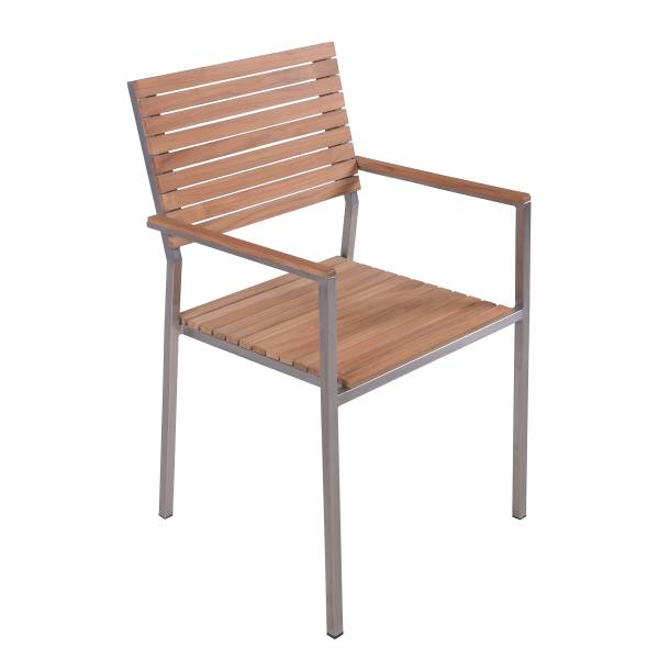 Sitzgruppe Dallas Denver 6-teilig B Braun - Silber - Teakholz - Edelstahl 18/10 - 190 x 86 x 300 cm