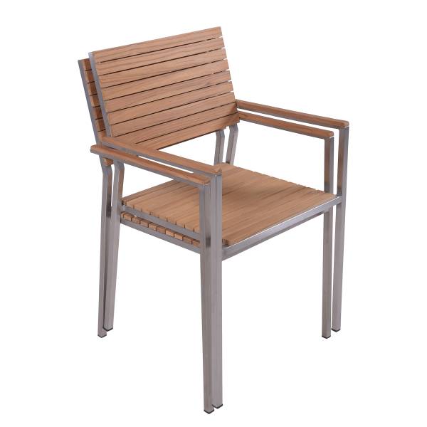 Sitzgruppe Dallas Denver 6-teilig B Braun - Silber - Teakholz - Edelstahl 18/10 - 190 x 86 x 300 cm