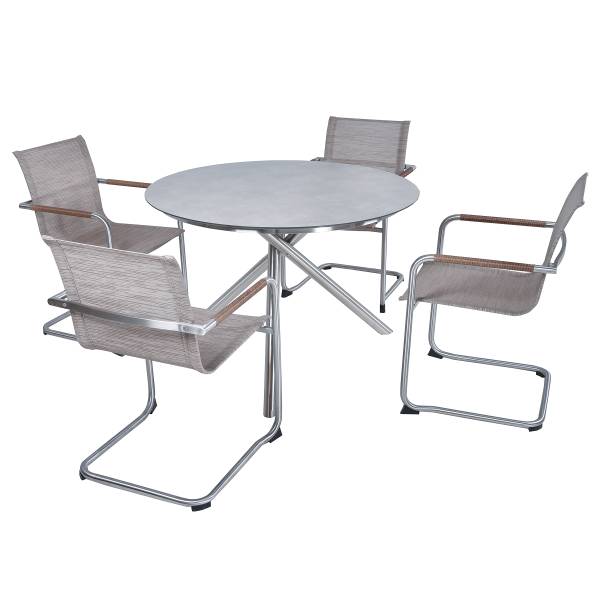 Sitzgruppe Sienna 5-teilig C Grau - Silber - Polyester - Edelstahl 18/10 - Melamin - 200 x 87 x 200 cm