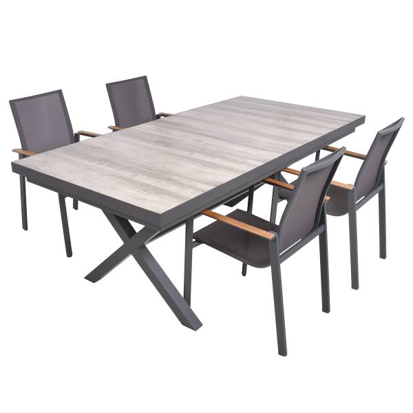 Sitzgruppe Rana Silea 5-teilig A Braun - Grau - Polyester - Aluminium - Polyester PVC - 200 x 90 x 200 cm