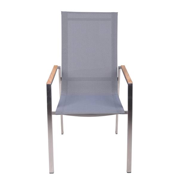 Stapelstuhl Pavia 2er-Set Braun - Grau - Silber - Polyester - Teakholz - Edelstahl 18/10 - 61 x 103 x 56 cm