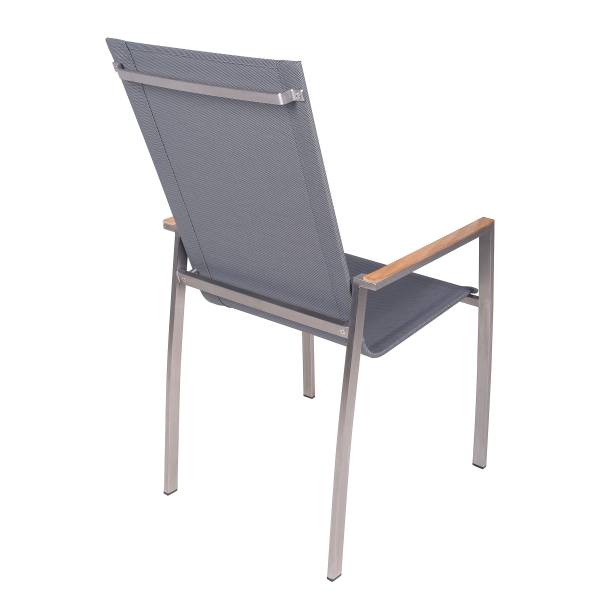 Stapelstuhl Pavia 2er-Set Braun - Grau - Silber - Polyester - Teakholz - Edelstahl 18/10 - 61 x 103 x 56 cm