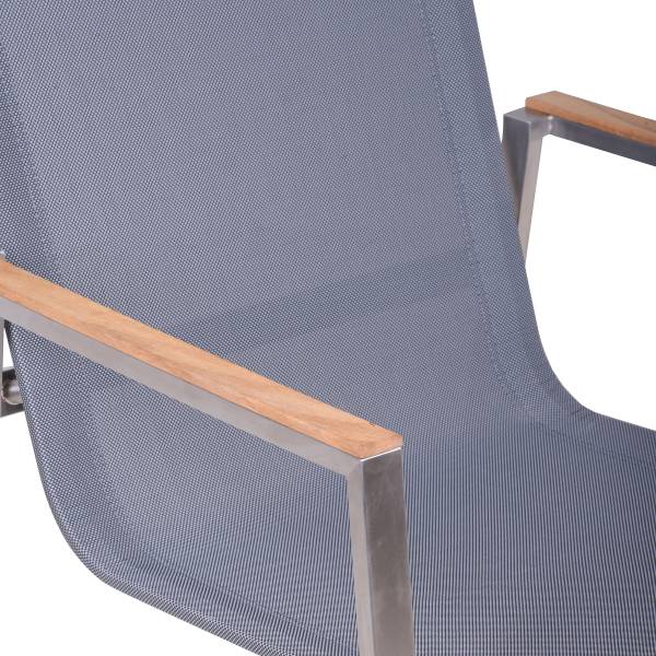 Stapelstuhl Pavia 2er-Set Braun - Grau - Silber - Polyester - Teakholz - Edelstahl 18/10 - 61 x 103 x 56 cm