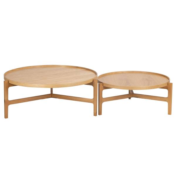 Table basse KLAWOCK 2 pièces Placage en bois véritable - chêne