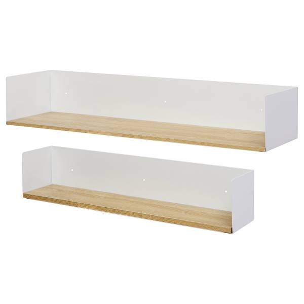 Étagère murale Beikou Type A 2 pièces Placage en bois véritable - sapin - Blanc