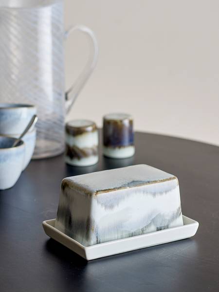 Butterdose Paula Steingut - Grau - Ivory