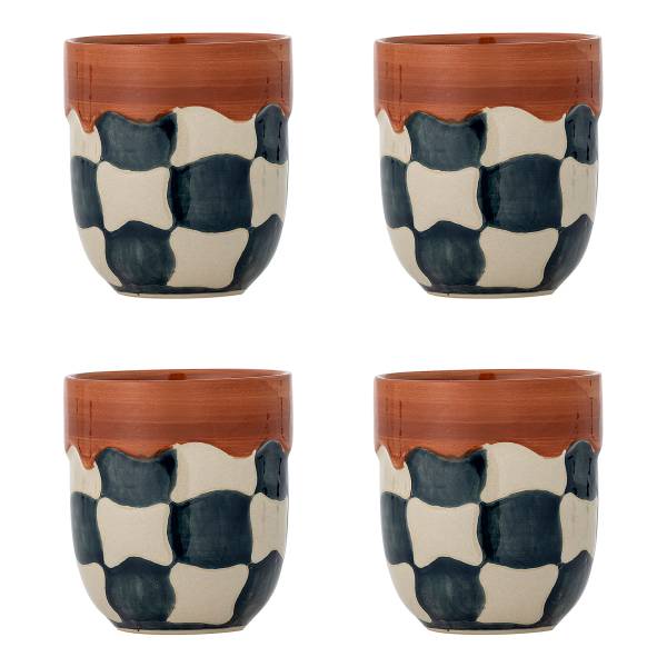 Tassen-Set Check 4-teilig Steingut - Blau