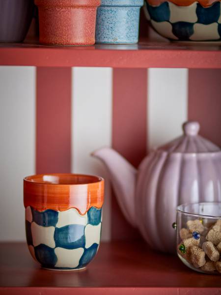 Tassen-Set Check 4-teilig Steingut - Blau