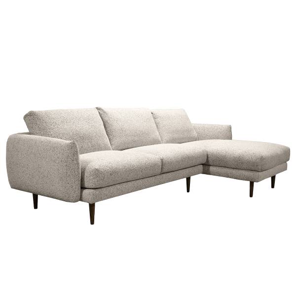 Ecksofa SENEDO mit Longchair Strukturstoff Purna: Creme - Schwarz - Longchair davorstehend rechts