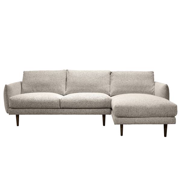 Ecksofa SENEDO mit Longchair Strukturstoff Purna: Creme - Schwarz - Longchair davorstehend rechts