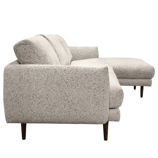 Ecksofa SENEDO mit Longchair Strukturstoff Purna: Creme - Schwarz - Longchair davorstehend rechts