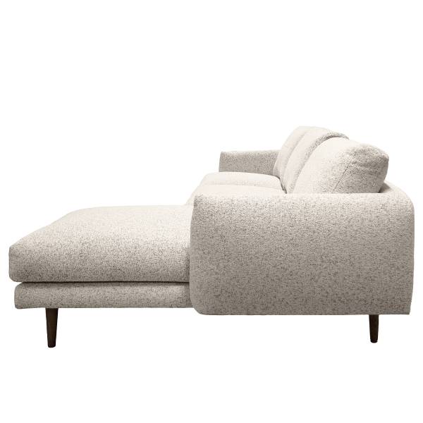 Ecksofa SENEDO mit Longchair Strukturstoff Purna: Creme - Schwarz - Longchair davorstehend rechts