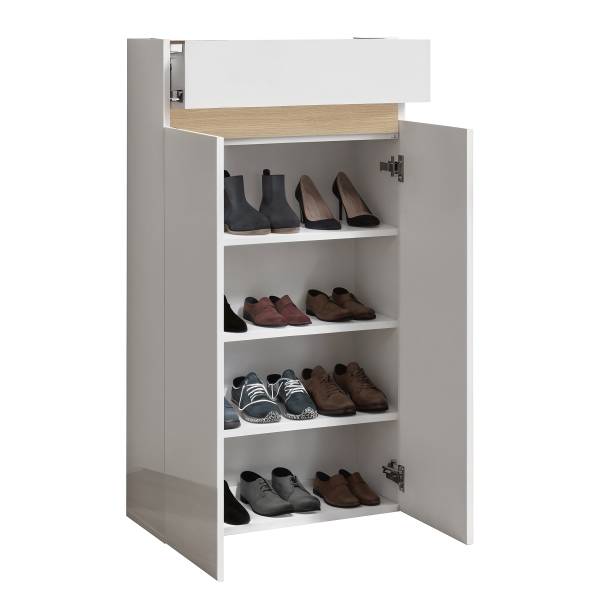 Commode à chaussures Rainbow avec tiroir Blanc laqué / revêtement chêne Lindberg - Largeur : 63 cm
