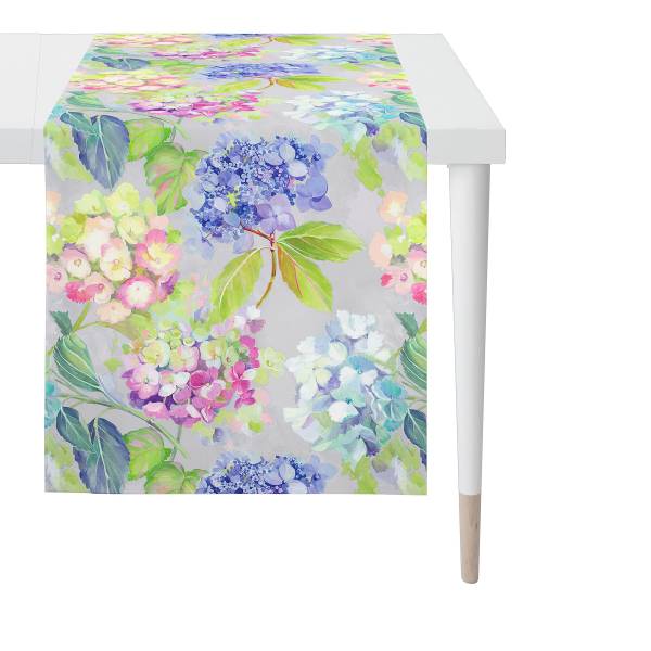 Chemin de table 3108 Tissu en coton - Gris / Mauve / Vert
