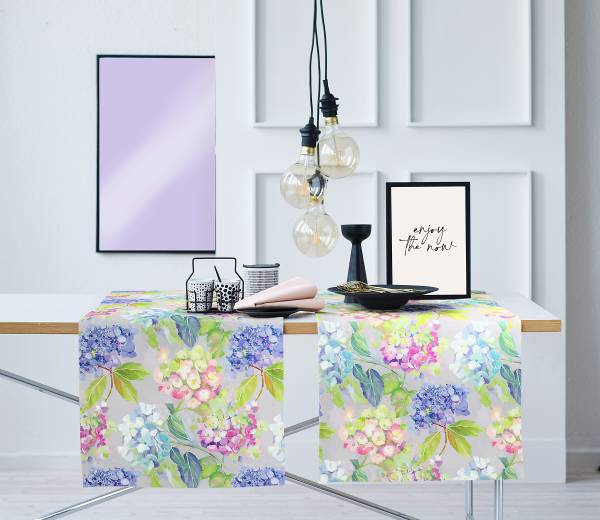 Chemin de table 3108 Tissu en coton - Gris / Mauve / Vert