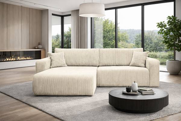 Ecksofa DANO mit Schlaffunktion Typ B Cordstoff Poppy: Beige