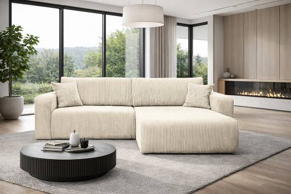 Ecksofa DANO mit Schlaffunktion Typ B Cordstoff Poppy: Beige