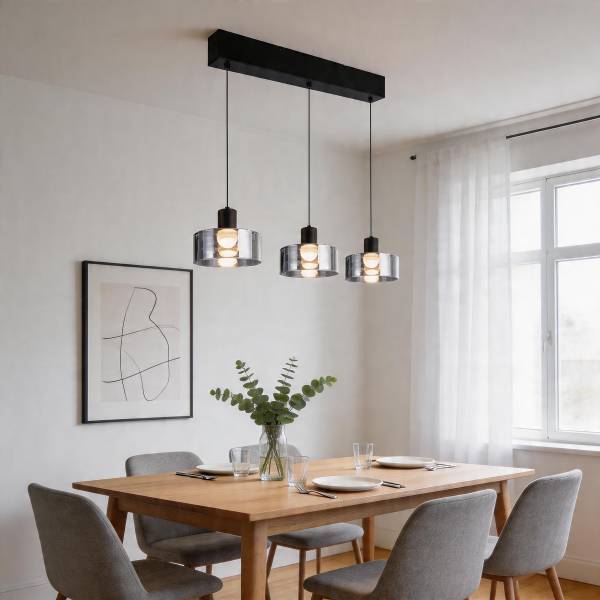 Höhenverstellbare Pendelleuchte BREON Farbglas / Eisen - 3-flammig - Comfort Lift