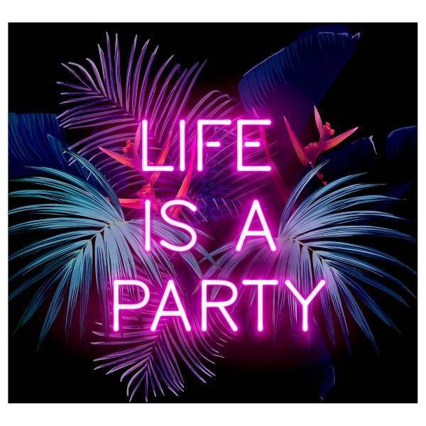 Quadro di vetro Neon Life Is A Party Vetro - Multicolore