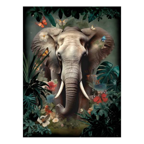 Tableau verre Elephant In The Jungle Verre clair - multicolore - 60 x 80 cm
