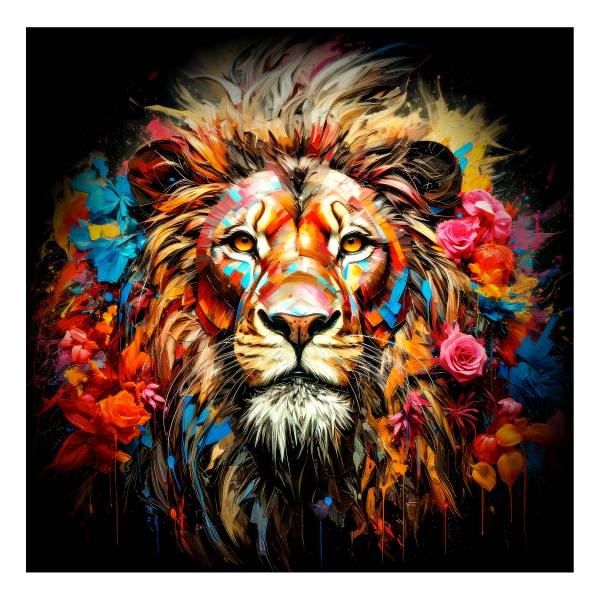 Quadro di vetro Colorful Lion Head E Vetro - Multicolore