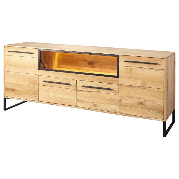 Beleuchtetes Sideboard Cugi Eiche massiv / Metall - Eiche / Schwarz