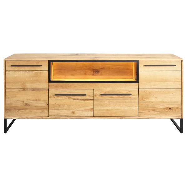 Beleuchtetes Sideboard Cugi Eiche massiv / Metall - Eiche / Schwarz